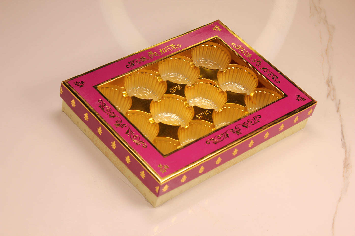 Classic Laddu Box (Window) - Purple & Golden Base 12 Pcs