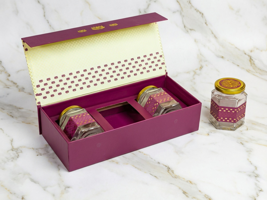 Lotus Hexagon 3 Jar Box | Luxury Magnetic Gift Box