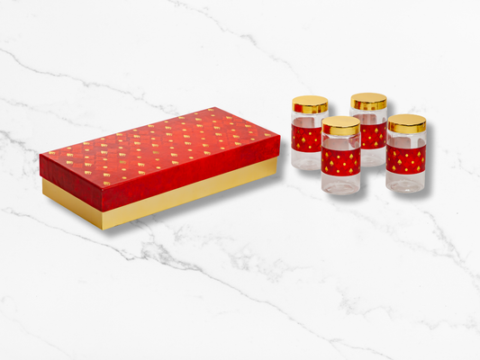 Boota Plastic Jar Box (Covered) Red - 4 Pcs