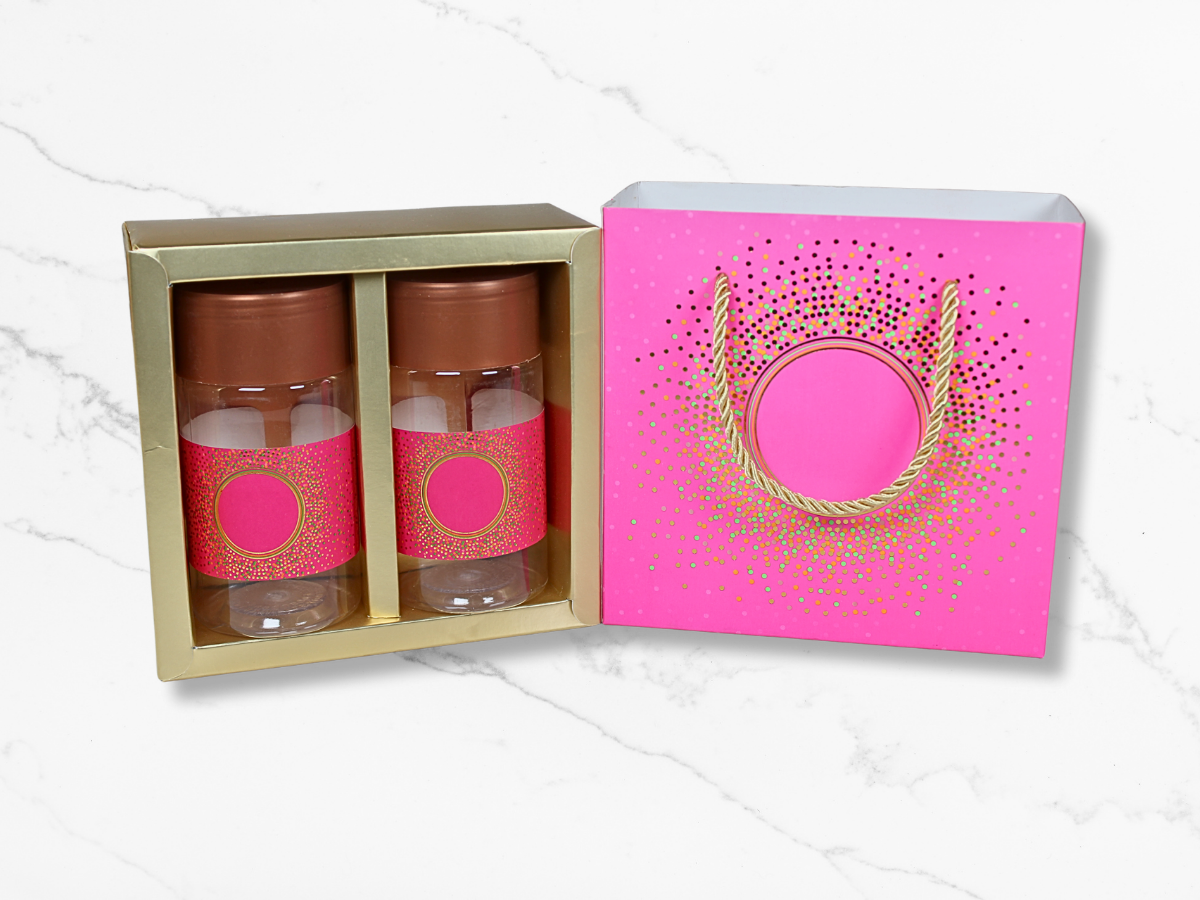 Pink Carry Bag Hamper with 2 Plastic Jars | Premium Festive Gift Packaging