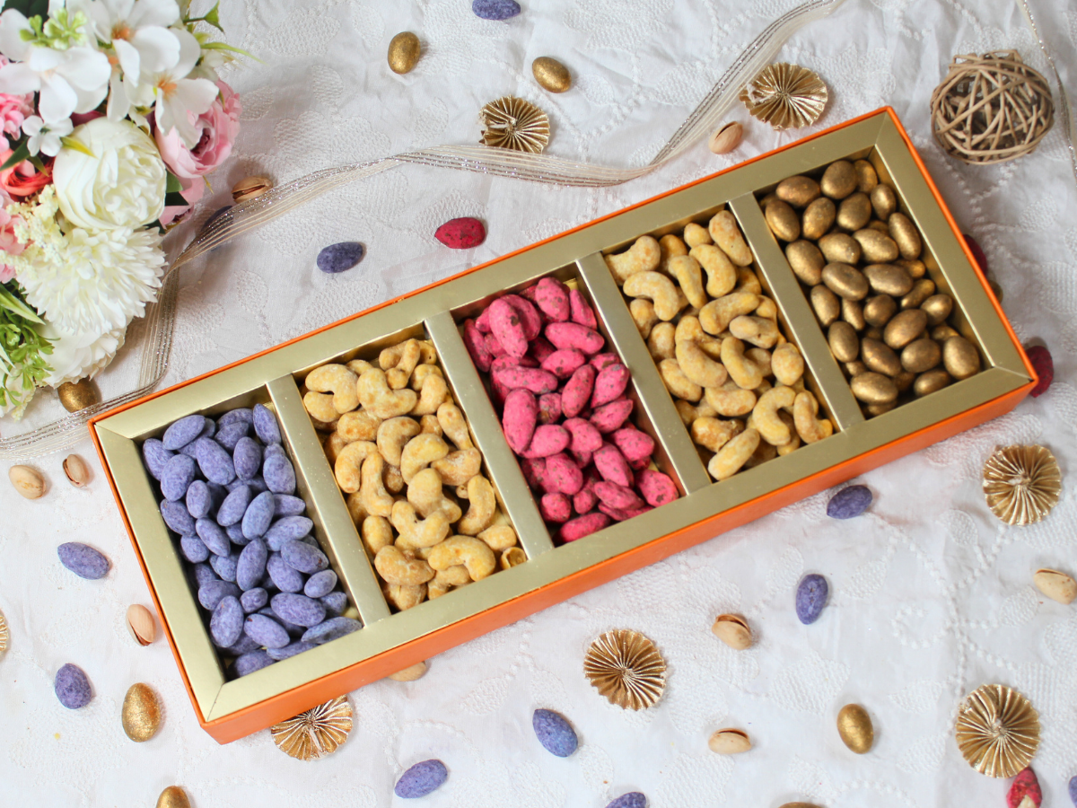 Ruby Blue (Covered) Dryfruit Box 5 part