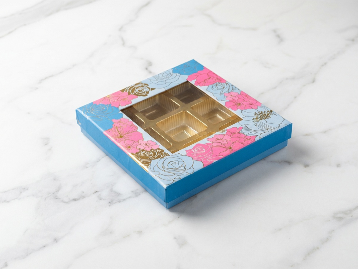 Florecent Window Chocolate Box – 9 Pcs | Premium Chocolate Packaging