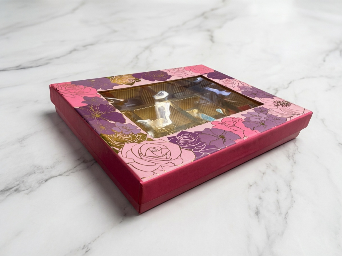 Florecent Window Chocolate Box – 12 Pieces | Premium Chocolate Packaging