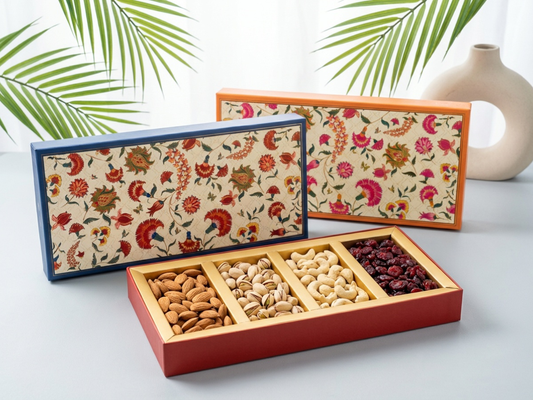 New Ruby Blue 4 Part Dry Fruit Box – 200 g | Premium Partition Packaging