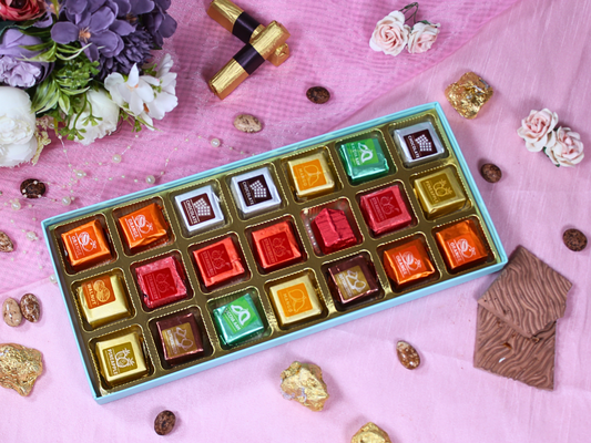 Gold Roses Blue (Covered) Chocolate Box - 21 PCS