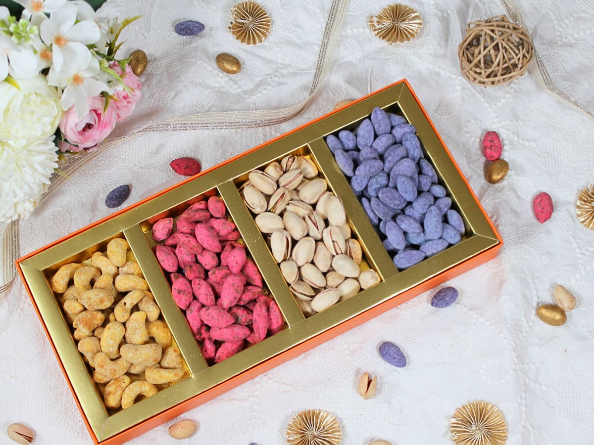 Ruby Yellow (Covered) Dryfruit Box 4 part