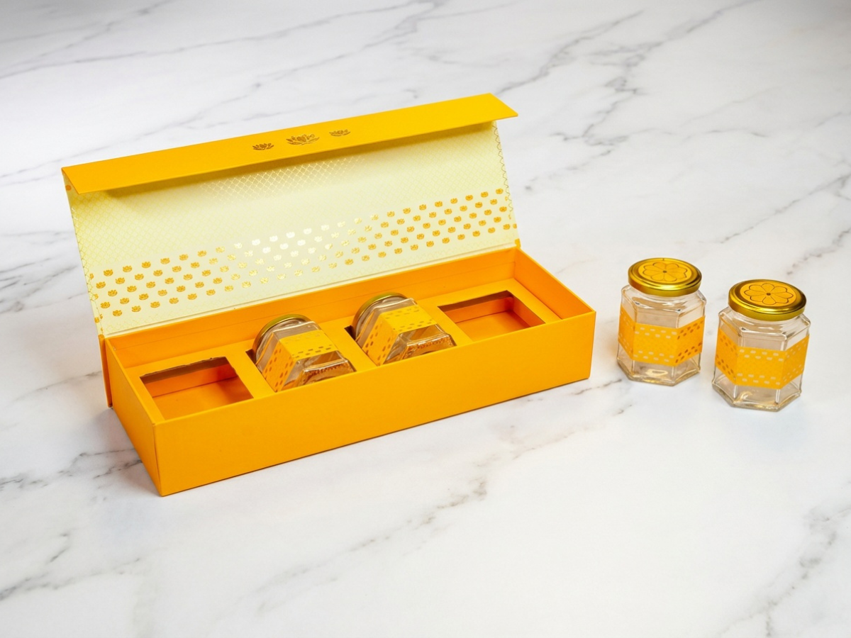 Lotus Hexagon 4 Jar Box | Luxury Magnetic Gift Box
