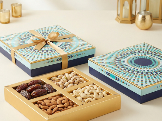 New Square 4 Part Dry Fruit Box – 400 g | Luxury Square Partition Packaging