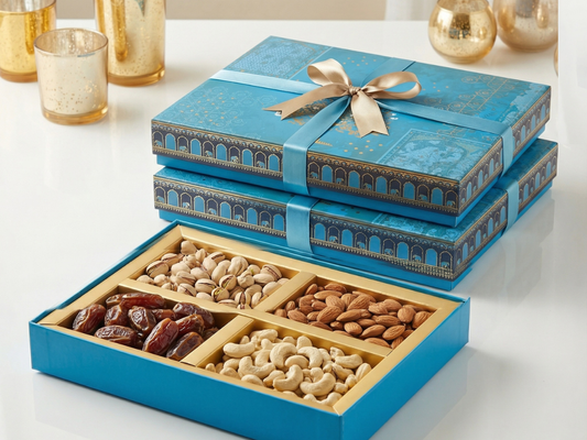 Indigo 4 Part Dry Fruit Box – 600 g | Luxury Partition Packaging