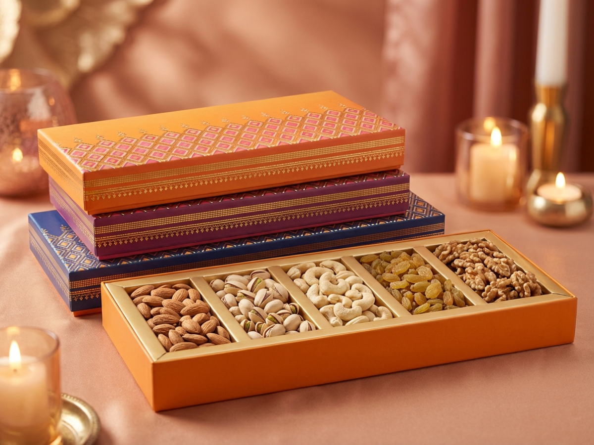 Ruby Blue (Covered) Dryfruit Box 5 part