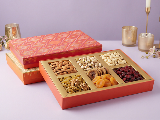 Regal Covered 6 Part Dry Fruit Box – 900 g | Premium Luxury Partition Packaging