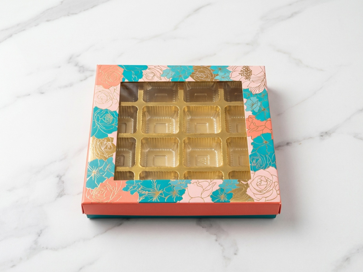 Florecent Window Chocolate Box – 16 Pieces | Premium Chocolate Packaging