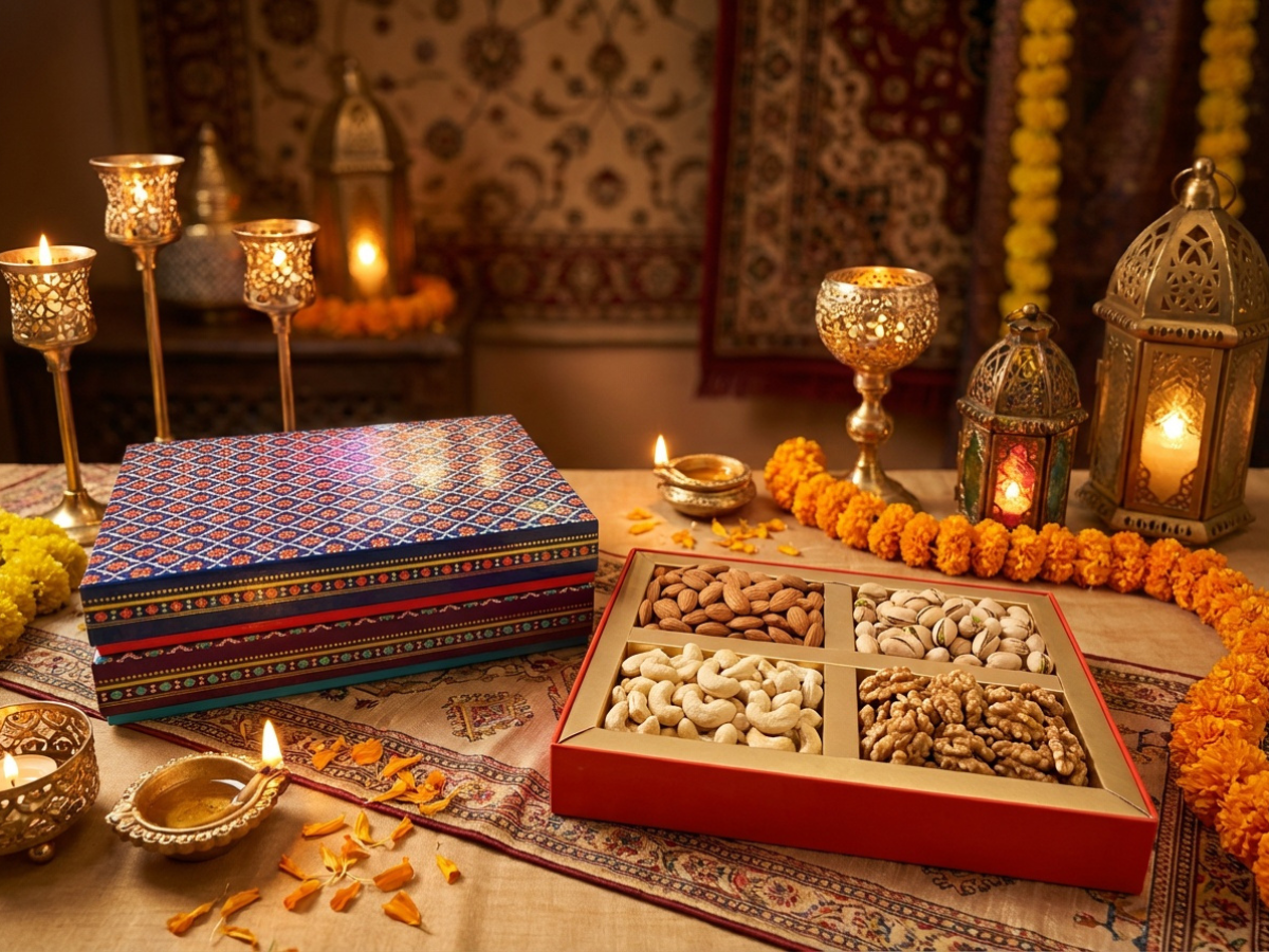 Beehive Covered 4 Part Dry Fruit Box – 300 g | Premium Partition Packaging