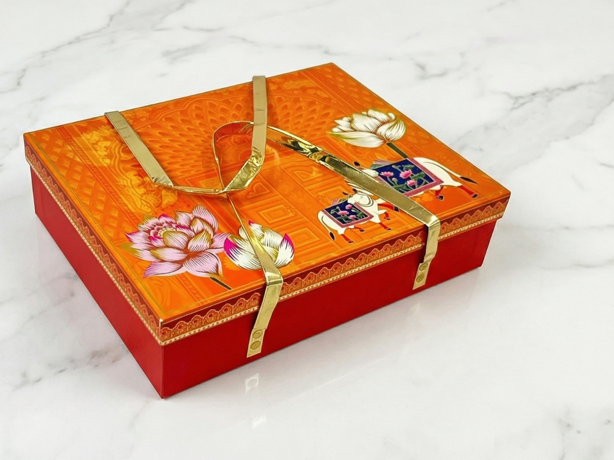Pichwai Luxury Hamper Box with Hexagon Jars & Sweet Box | Premium Heritage Hamper Packaging