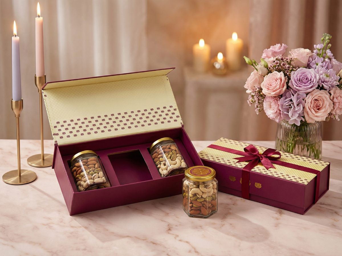 Lotus Hexagon 3 Jar Box | Luxury Magnetic Gift Box