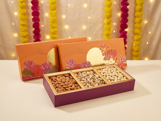 New Kamal 3 Part Dry Fruit Box – 300–450 g | Premium Partition Packaging