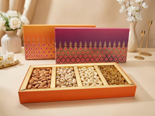 Ruby Yellow (Covered) Dryfruit Box 4 part