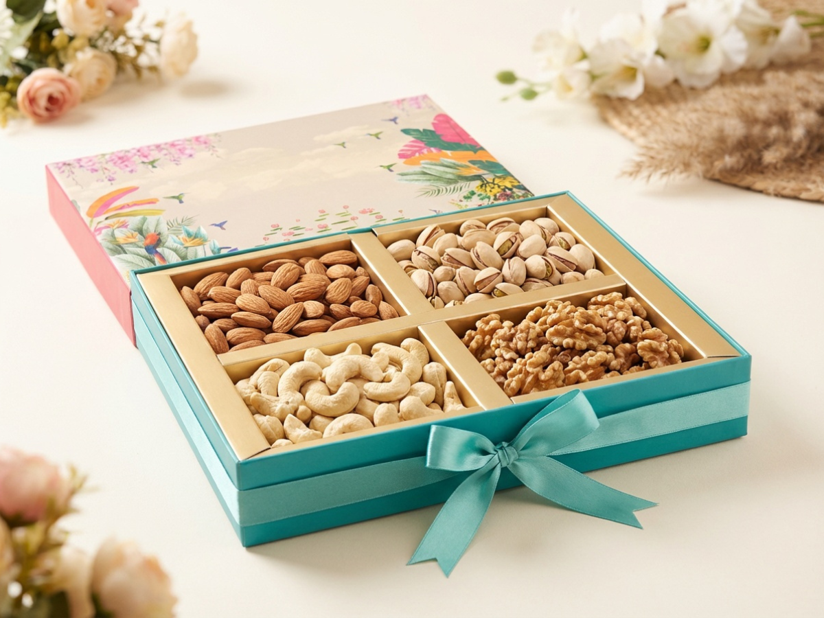 Royal Covered 4 Part Dry Fruit Box – 400–800 g | Premium Partition Packaging