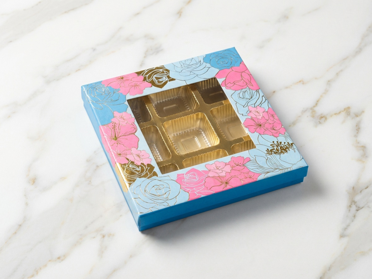 Florecent Window Chocolate Box – 9 Pcs | Premium Chocolate Packaging
