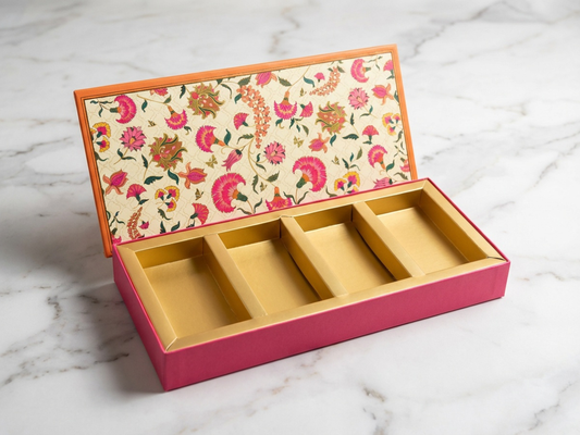 New Ruby Orange 4 Part Dry Fruit Box – 200 g | Premium Partition Packaging