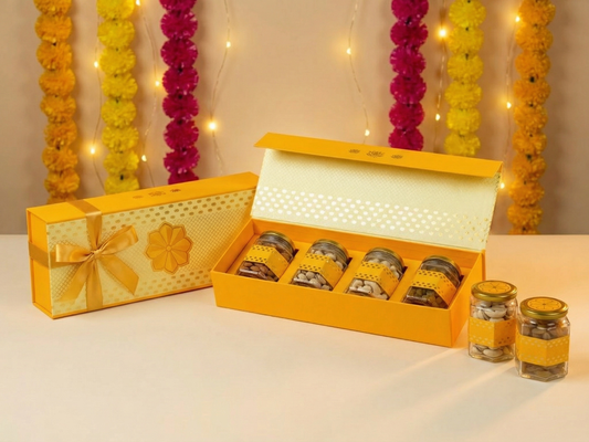 Lotus Hexagon 4 Jar Box | Luxury Magnetic Gift Box