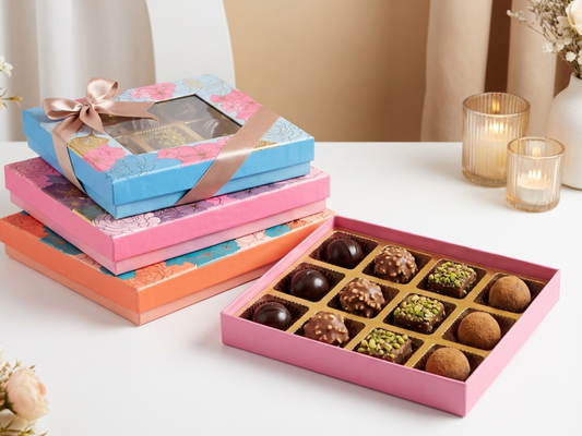 Florecent Window Chocolate Box – 12 Pieces | Premium Chocolate Packaging