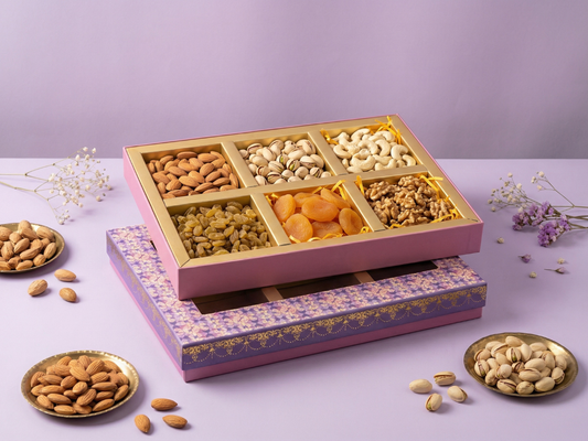 Royal Window 6 Part Dry Fruit Box – 450 g | Premium Window Partition Packaging