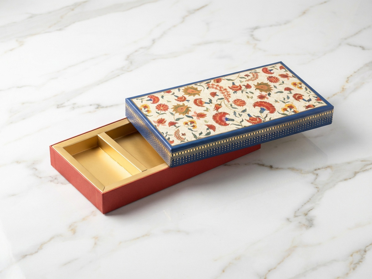 New Ruby Blue 4 Part Dry Fruit Box – 200 g | Premium Partition Packaging