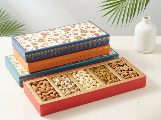 New Ruby 5 Part Dry Fruit Box – 250 g | Slim Luxury Partition Packaging